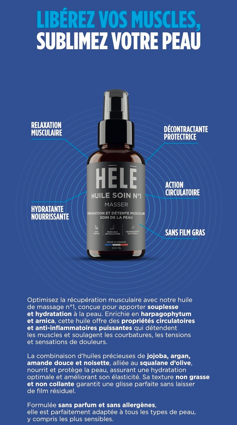 Huile soin de massage musculaire neutre  n°1 Masser Hélé Sport