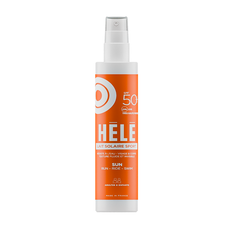 Lait solaire sport SPF50+ texture fluide invisible — visage & corps Hélé Sport